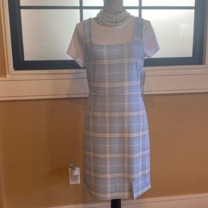 Almost famous Blue Plaid 2 Pc Dress White Top Set Size 1x Junior. NWT